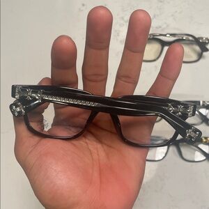 ChromeHeart Gothic Black Glasses Cross Silver